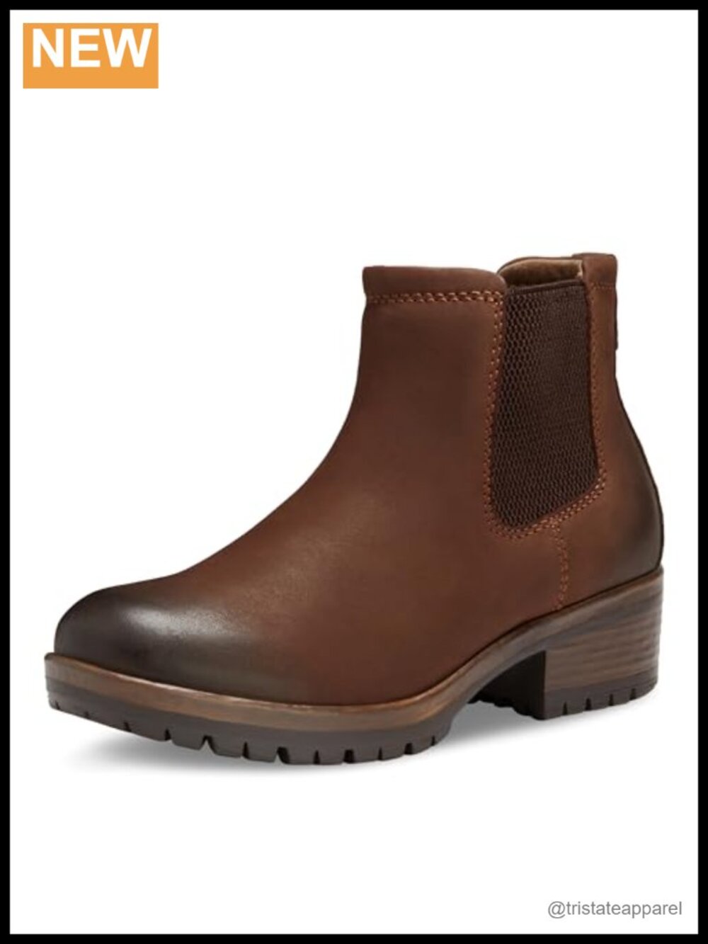 Women's Ankle Chelsea Boots Water Resistant Leather Pull On Block Heel
